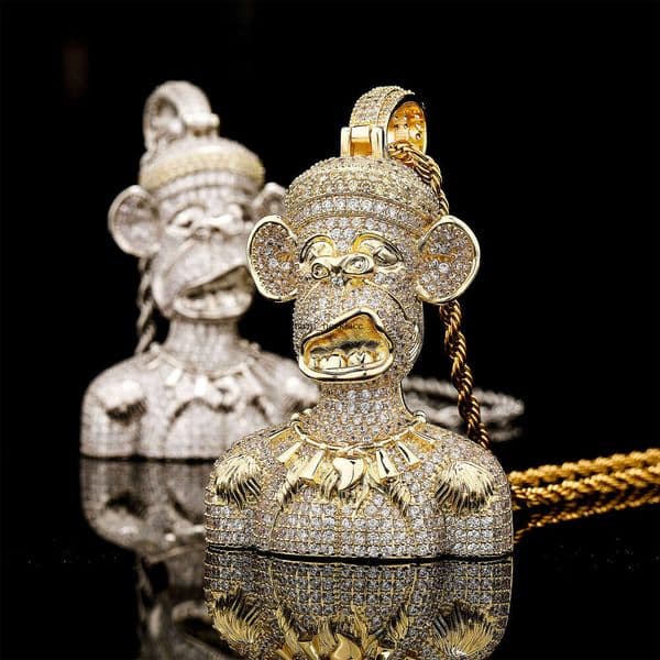 Jewelry style Hip Hop new big-eared grinning monkey cartoon pendant men's full Moissanite necklace accessory
