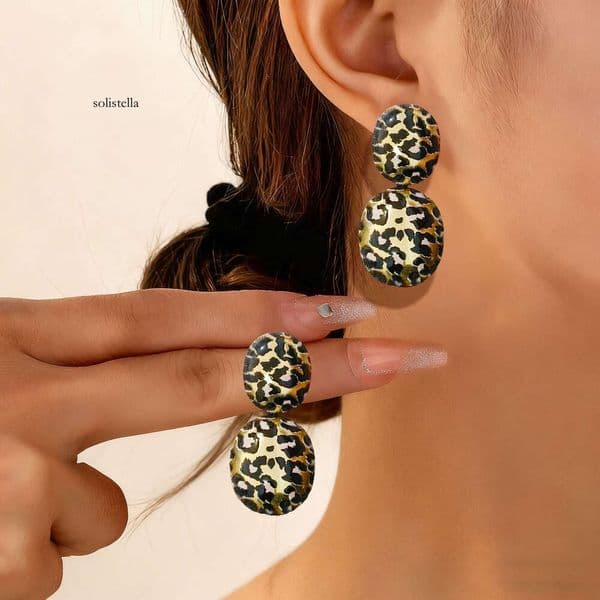 European and American cross-border ins metallic leopard print pendant earrings, fashionable, exaggerated, unique, versatile geometric earrings