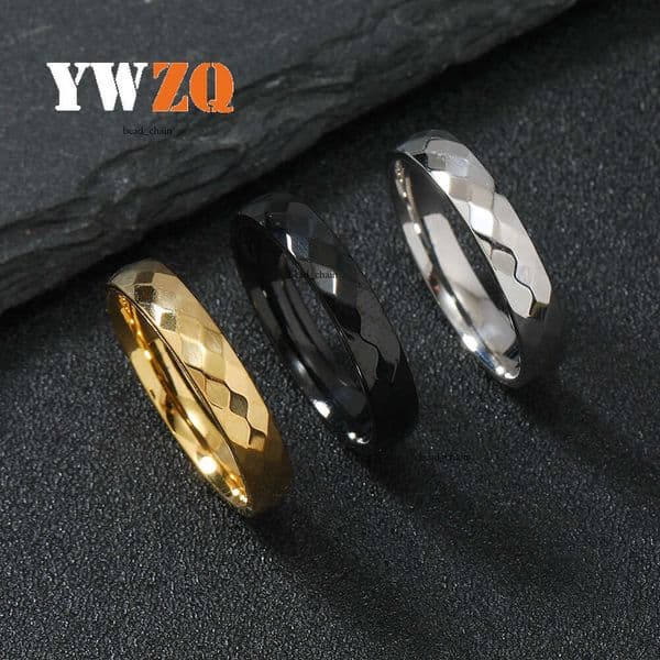 personalized titanium 4mm multi-faceted diamond-shaped plain ring versatile and simple 925 Sterling Silver 18K Gold jewelry