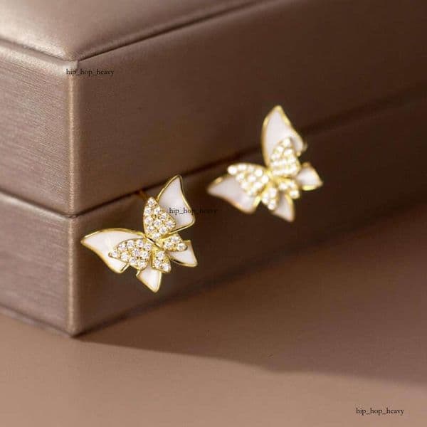 's new earrings for women double butterfly oil painting design earrings fresh and elegant lady's jewelry