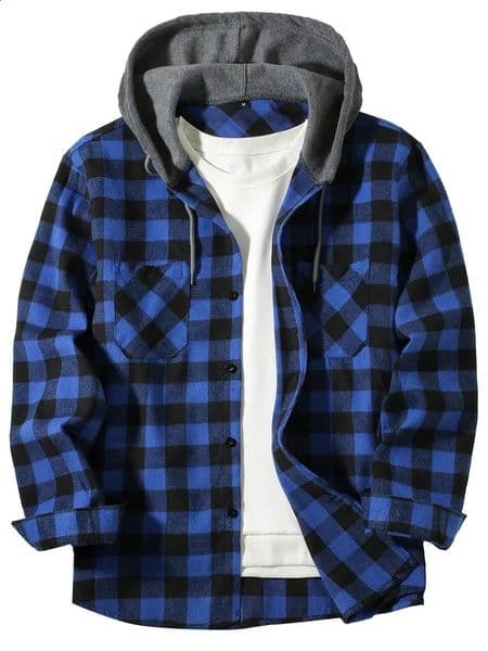 Youth Fashion Street Hooded Plaid Shirt Mens Slim Fit Long Sleeved Shirt Couple Travel Casual Shirt Mens Sports Shirt Jacket 260320