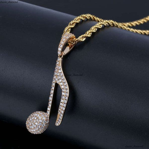 Jewelry Wish Hot Sale Style Personality Music Note Hip Hop Pendant Moissanite Inlaid Trendy Men and Women Necklace