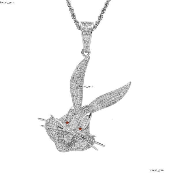 New European and American style Bugs Bunny pendant with micro-inlaid zircon, personalized animal-themed trendy hip-hop accessory men's necklace