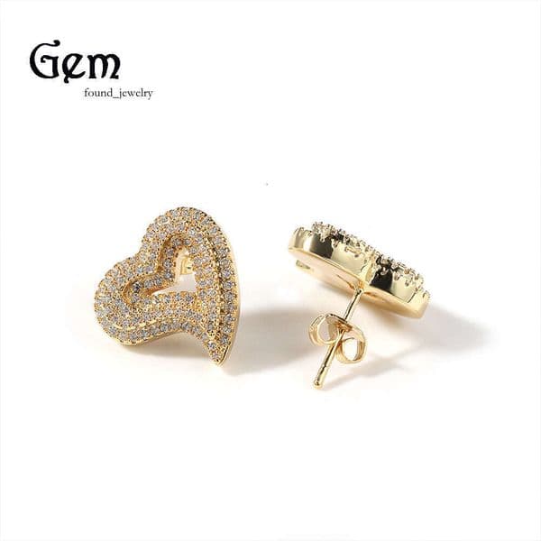 Moissanite Hollow Heart Moissanite Jewelry Retro Light Luxury Fashion Hip Hop Exaggerated Personality Ins Earrings Wholesale