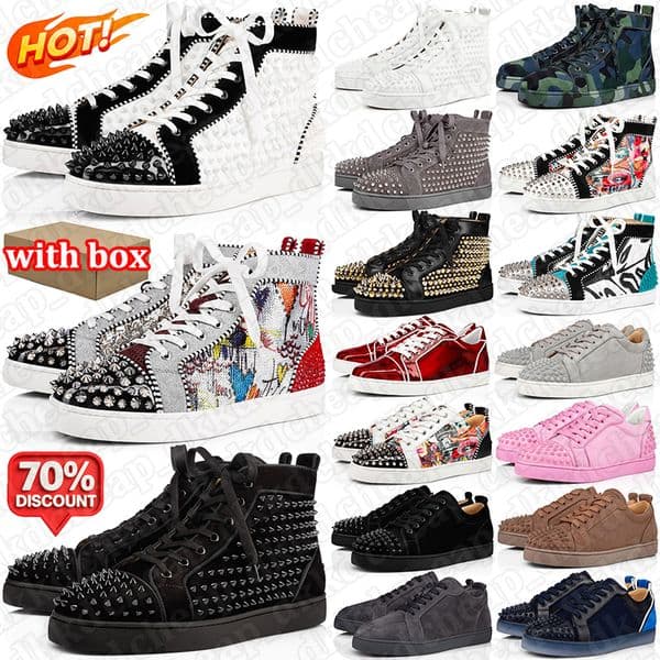 with box men women designer dress shoes red bottoms sneakers for party wedding popular trainers with Sparkling Rhinestones luxury Rivets shoe black white