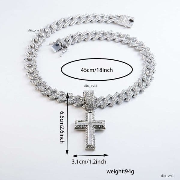 Hip Hop Style Men's Full Diamond Cross Pendant Cuban Necklace Accessories Personality Street Fashion Jewelry Manufacturer Wholesale