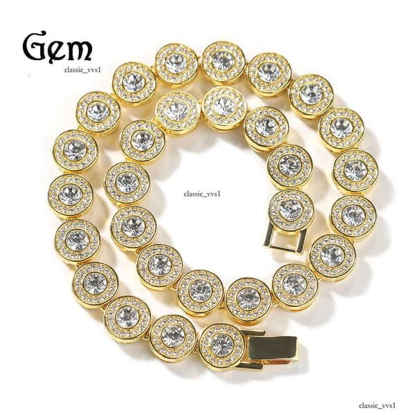 Moissanite Jewelry Hot-Selling Hip Hop Alloy Classic Round Full Diamond Necklace Trendy Men's Rap Accessories
