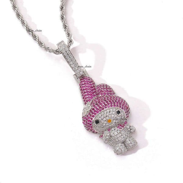 New Jewelry Hip Hop style My Melody full-diamond pendant real gold-plated light luxury niche trendy men's versatile couple's necklace