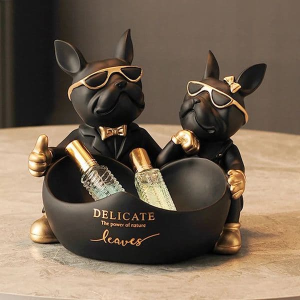 Lovers Bulldog Statue with Bowl Storage Box For Keys Jewelry French Bulldog Figurine Resin Home Dcor Table Decoration Sulpture 260321