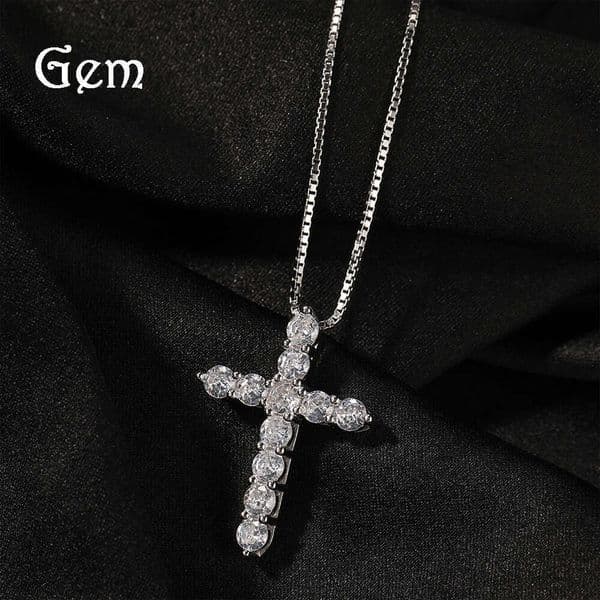 Moissanite Jewelry Hip Hop 925 Sterling Silver Moissanite Full Diamond Cross Pendant Trendy Necklace Unisex Light Luxury Accessory