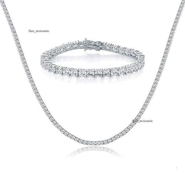 7mm Luxury Jewelry Silver inlaid Moissanite tennis necklace bracelet accessories trendy brand personalized Hip Hop jewelry for men and women