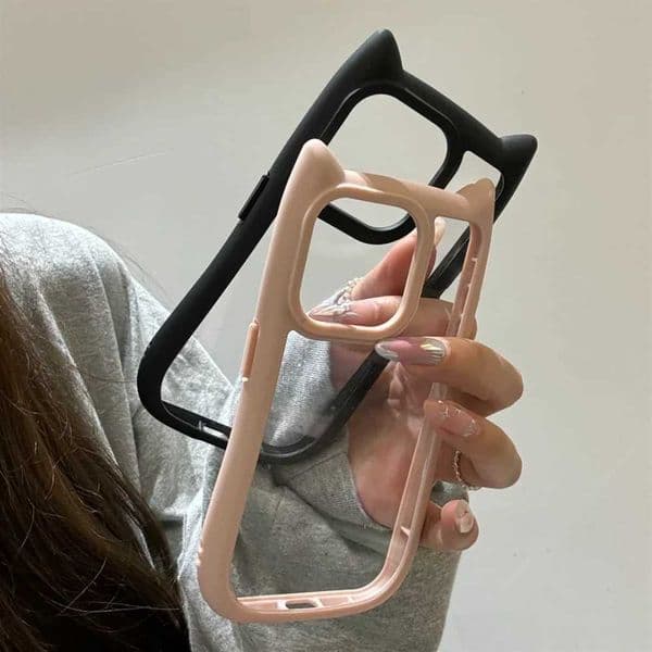 INS Cute Cartoon Cat Ear Clear Phone Case For iPhone 15 14 13 12 Pro Max Japan Lovely Lens Protection Soft Silicone Cover H260321