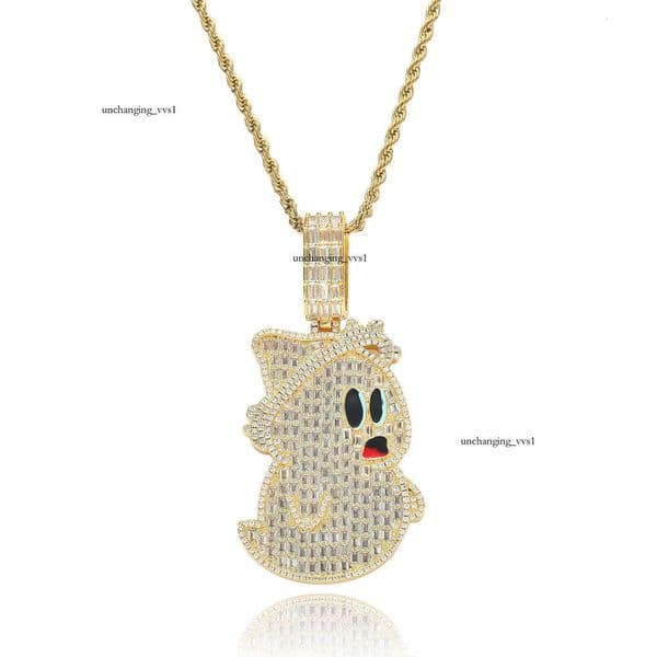 Jewelry cartoon ghost pendant with T-shaped Moissanite personalized full diamond men's Hip Hop necklace niche product available for dropshipping