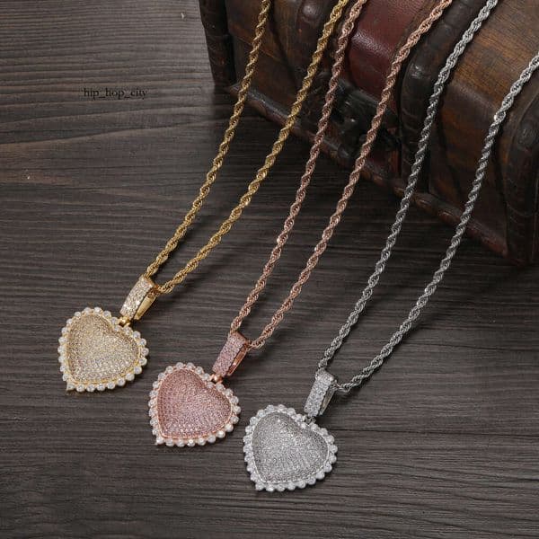 Jewelry Hip Hop Silver heart-shaped pendant heavy-duty Moissanite-studded layered men's necklace foreign trade jewelry