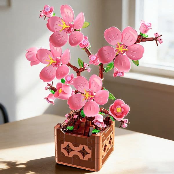 Pink Peach Blossom Potted Plant Building Block Flower Model Puzzle Toys Sets Year Christmas Birthday Gifts 260320
