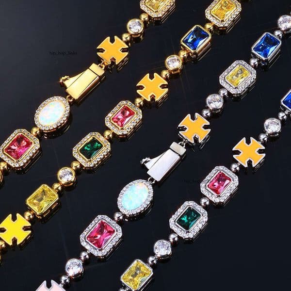 Jewelry Hip Hop Colorful Gemstone Men's Necklace Jewelry Accessories Women's High-End Moissanite Bracelet