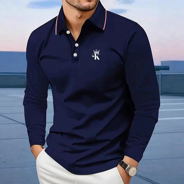 Mens Golf Shirt Street Casual Polo Collar Classic Long Sleeve Fashion Solid Color Button Simple Spring Fall Regular Fit 260320