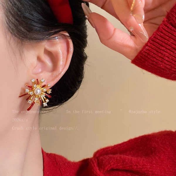 Red Fireworks for Women 2026 New Popular Model Light Luxury High-End Ear Accessories Zodiac Year Niche Earrings