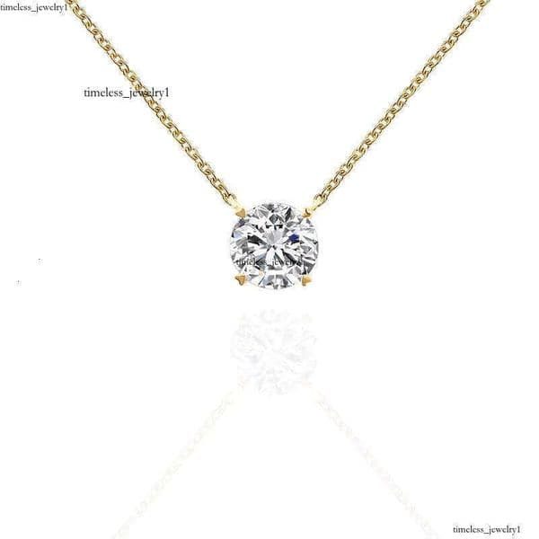6.5mm 1 CT Solitaire Round Cut Carbon Stone Real Gold Pendant Necklace Birthday Mother's Day Gift