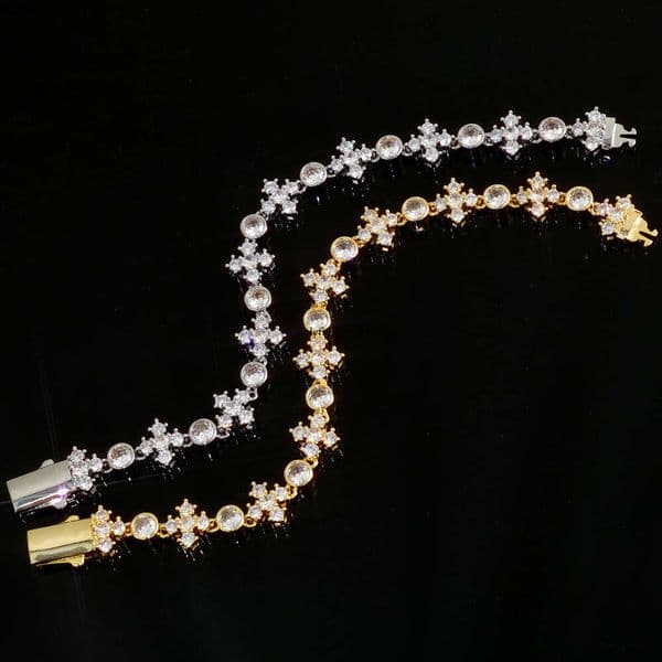 Jewelry Hip Hop spring clasp cross pendant bead chain Moissanite necklace light luxury niche jewelry custom men's bracelet