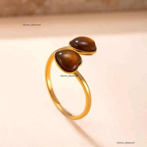 best-selling titanium jewelry ultra-fine geometric natural stone open ring simple and stylish 925 Sterling Silver 18K Gold couple's ring