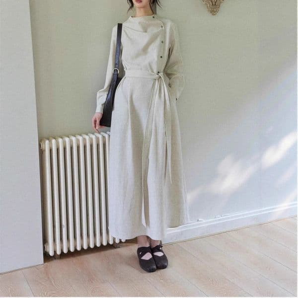 Design Muyun Gui High-end Long Sleeve Asymmetrical Front Dress For Women Designer Dress Autumn Intellectual Style Waist-cinching Dress