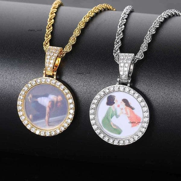 Jewelry Hip Hop Mini Small Round Photo Frame Pendant Personality Trendy Creative Moissanite Men's Necklace