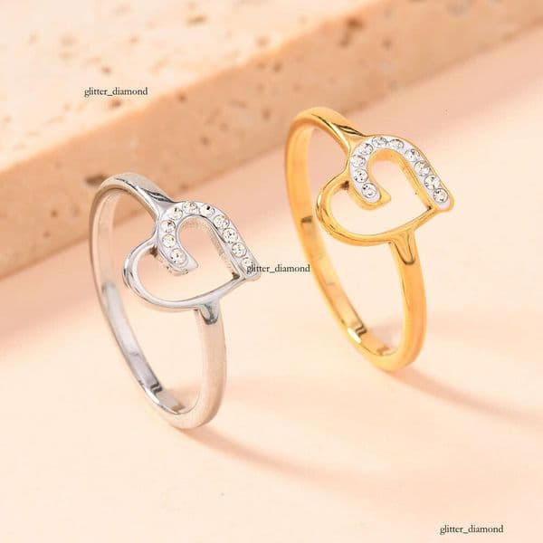 New Sterling Silver 14K 18K Gold ring for women fresh and sweet cut heart-shaped diamond couple's ring titanium steel jewelry