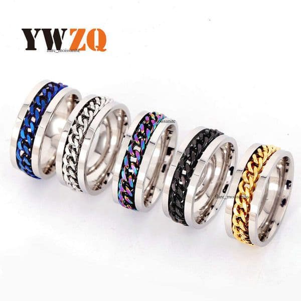 Bottle Opener Beer Stress Relief Men's Rotatable Chain Titanium Ring 925 Sterling Silver 18K Gold Jewelry