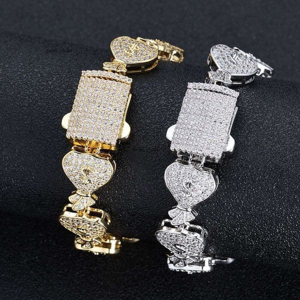 Jewelry Hip Hop 15mm Money Bag Cuban Chain Moissanite Necklace Jewelry High-End Men's Bracelet Wholesale