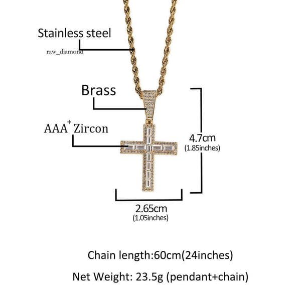 Ancient Cute New Middle Rectangular Moissanite Cross Couple Simple Hip Hop Inlaid Diamond Pendant Necklace Jewelry