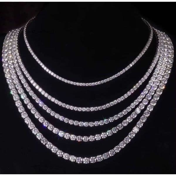 Iced Out Hiphop Moissanite Chain Necklace Men 925 Sterling Silver Vvs Moissanite Tennis Chain