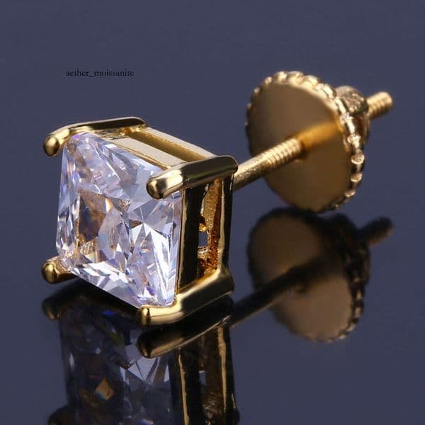 Jewelry Jewelry Hip Hop 4mm Hiphop Gold-Plated Micro-Inlaid Square Single Moissanite Threaded Stud Earrings