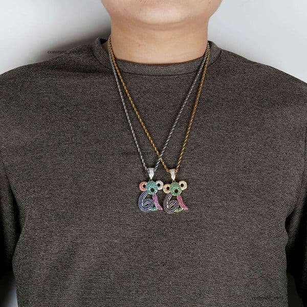 Hip Hop trendy hot-selling Chinese-style micro-inlaid Moissanite zodiac cartoon animal monkey unisex gold-plated necklace