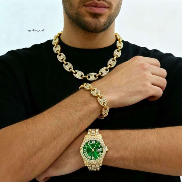 Jewelry Men's Street Hip Hop Niche Personality Solid Pig Nose Necklace Bracelet Water Ghost Watch Set