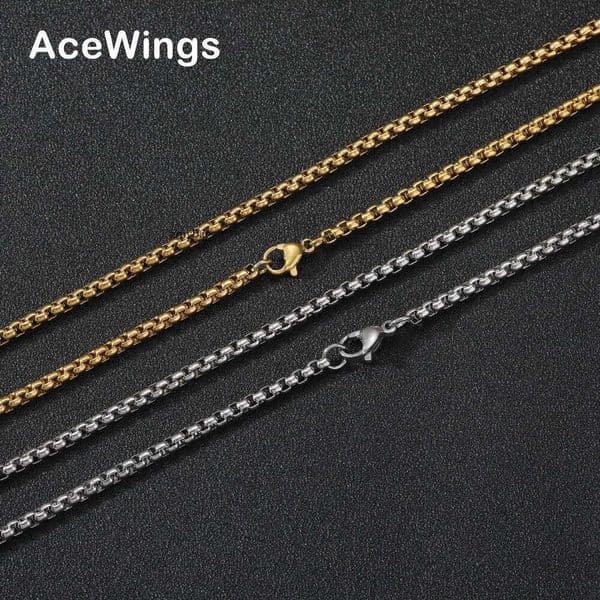 3mm square pearl 18k gold vacuum-plated 304 925 Sterling Silver 18K Gold pendant accessory chain corn chain