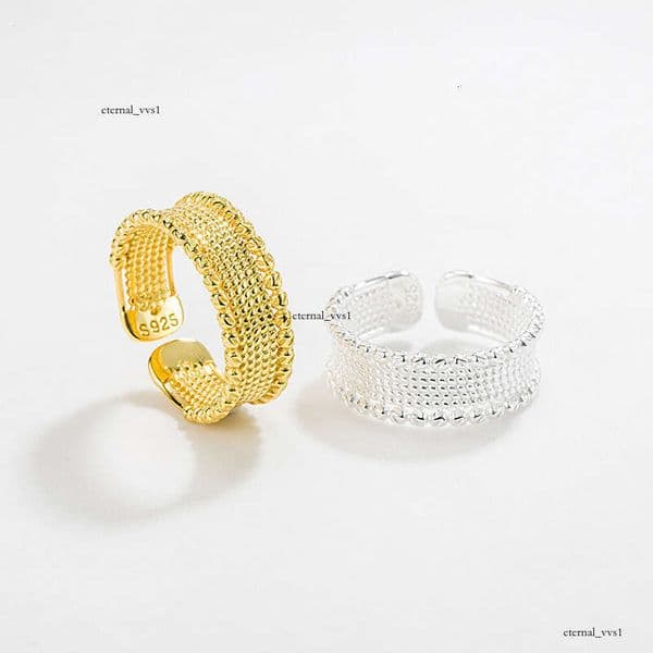 Korean S925 sterling silver niche geometric concave-convex wide lace bead open ring for women's index finger