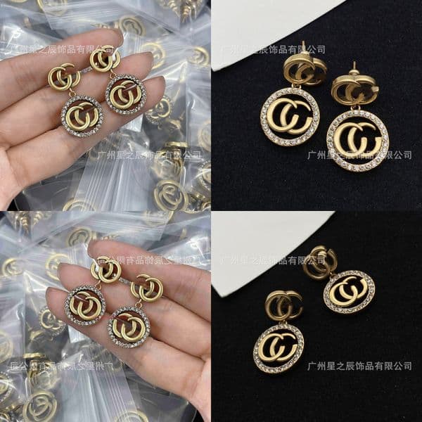 designer earrings gucecily Double G Round Earrings for Women Vintage Full Diamond Earrings for Women hoop earring