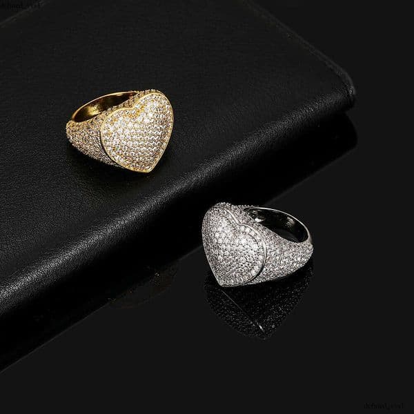 New Hip Hop Style Hip Hop Silver Inlaid Moissanite Heart Ring Street Fashion Personality Trendy Brand Men's Jewelry Wholesale