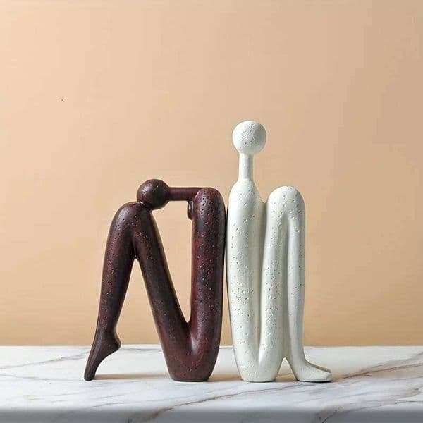 Back-to-back Matchman Sculpture Ceramic Handicraft Decoration Modern Nordic Style Vintage Abstract Cartoon 26Y0321