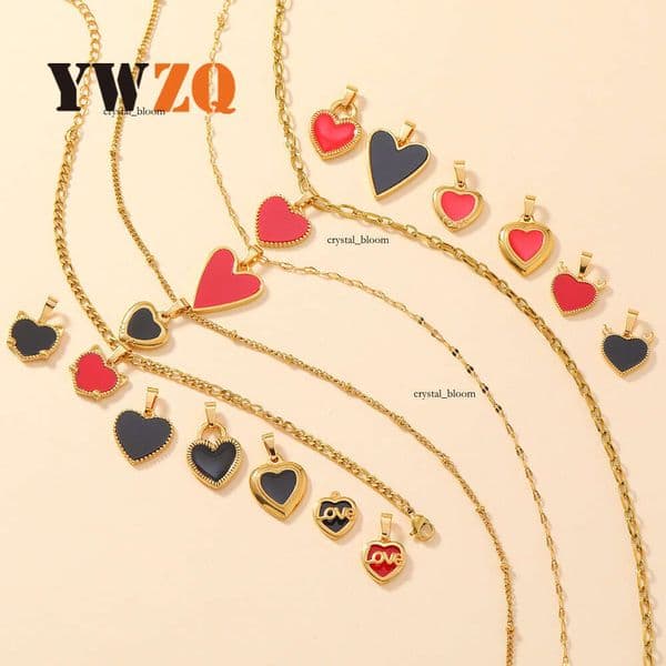 Single Fashionable 925 Sterling Silver 14K Gold Cast Jewelry Enamel LOVE Heart-Shaped Shell Pendant Necklace DIY Accessories