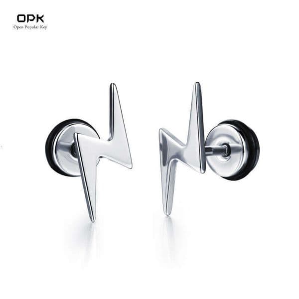 jewelry wholesale fashionable lightning symbol men's titanium steel earrings trendy Hip Hop personalized versatile earring accessories