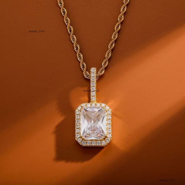 Jewelry Trend Hip Hop Style Artificial Inlaid Large Moissanite Necklace Simple Versatile Factory Direct Sale Pendant