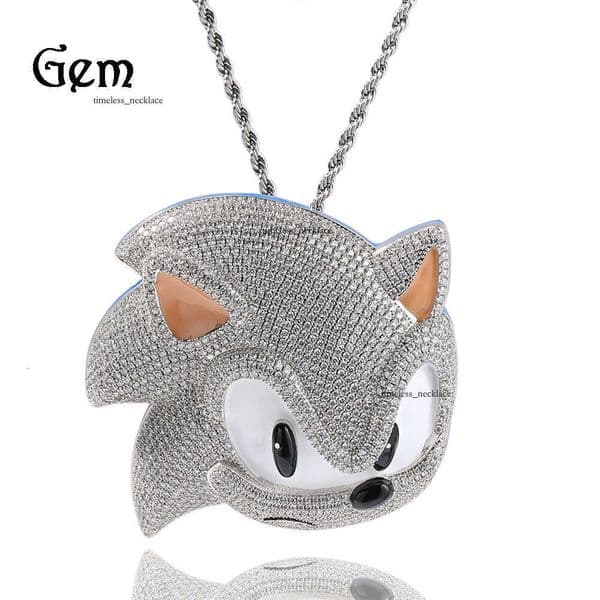 Personalized Hip Hop Glow-in-the-Dark Sonic Cartoon Pendant for Men Street Style Silver Inlaid Diamond Cute Necklace Wholesale