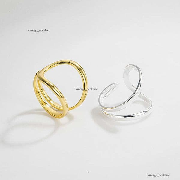 Hip Hop Style 925 sterling silver double-line ring geometric minimalist irregular open ring for women fashionable and versatile popular on Instagram
