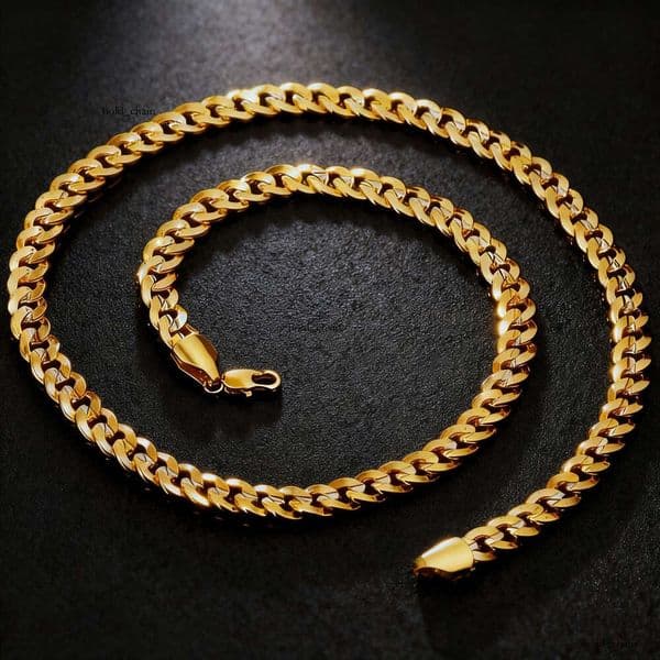 Cross-border bestseller 4-10MM side-embossed gold-plated flat 1:1 stainless steel Cuban chain necklace with a stylish hip-hop vibe