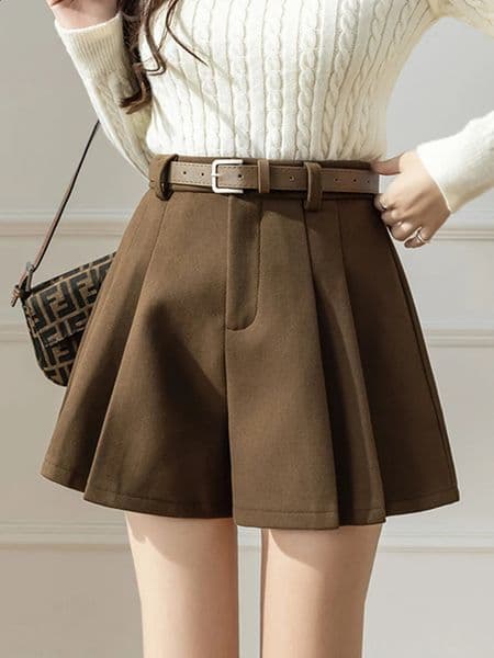 2025 Fashion Woolen Winter Skirts Shorts Woman Streetwear High Waist Pleated Y2K Short Ruffles Culottes Pants Femme 260312BANJIA