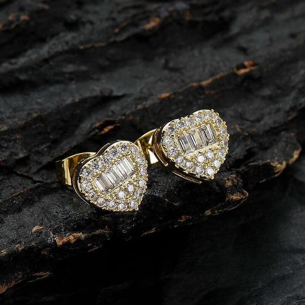 Moissanite Jewelry Hip Hop Silver mixed with round and square Moissanite unique stud earrings popular on Instagram unisex heart-shaped studs