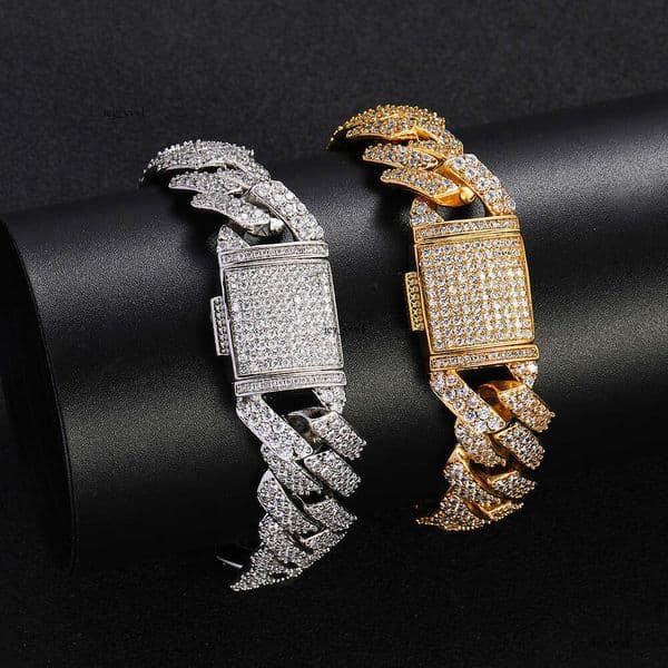 Jewelry Jewelry 15mm Double Row Moissanite Rhombus Cuban Chain Necklace Trendy Brand Personality Hip Hop Men's Bracelet Wholesale