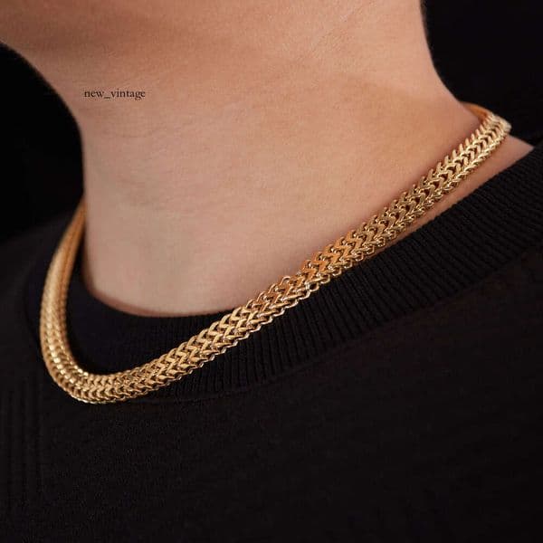 Jewelry Factory Jewelry Hip Hop Double Row Reversible Chain Wholesale 925 Sterling Silver 14K Gold Personalized Trendy Men's Necklace